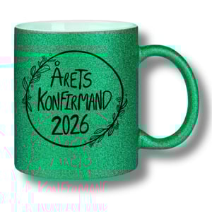 Krus: Årets konfirmand 2026 Grøn glimmer – produktbillede