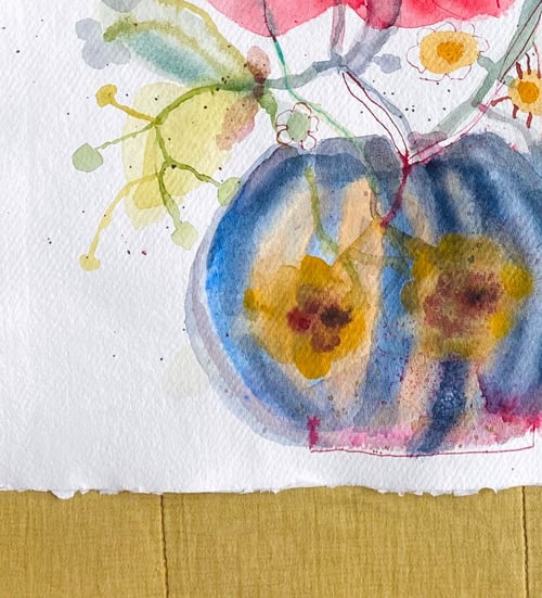 Flyvende pærer og vilde blomster #3 - original akvarel (6)