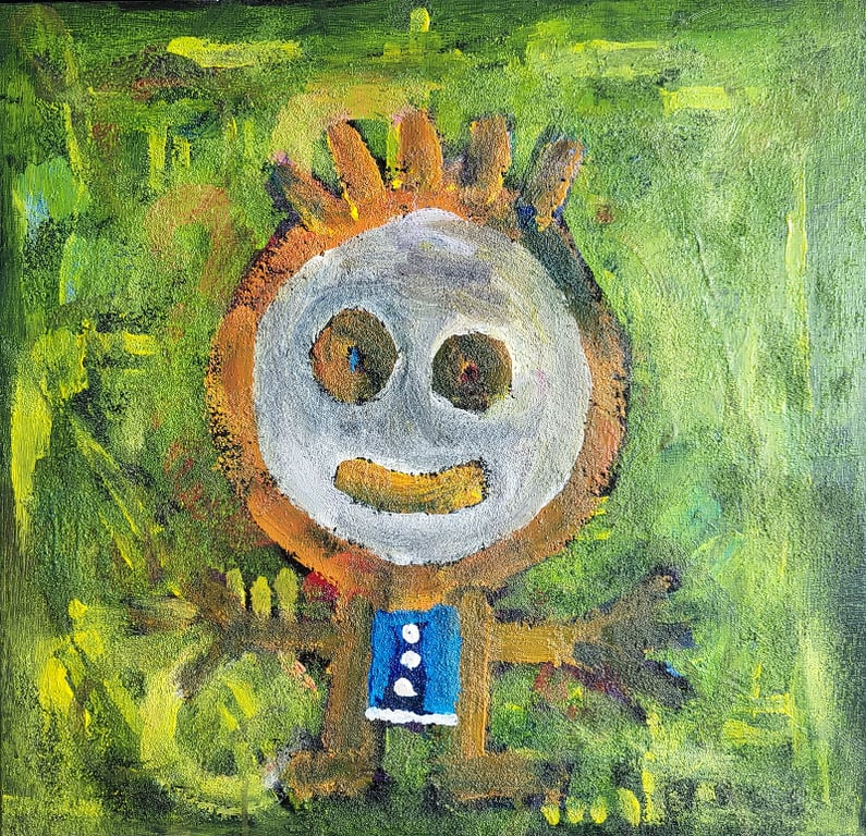 Maleri med sand i maling 50 x 50 cm i sort træramme 