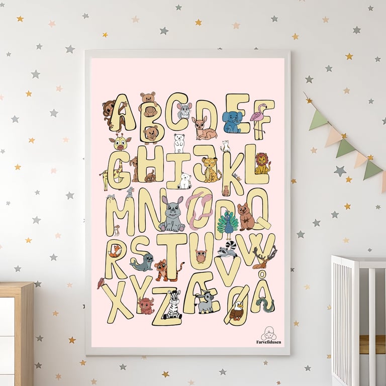 Plakat: ABC Dyr Gul/Rosa (2)