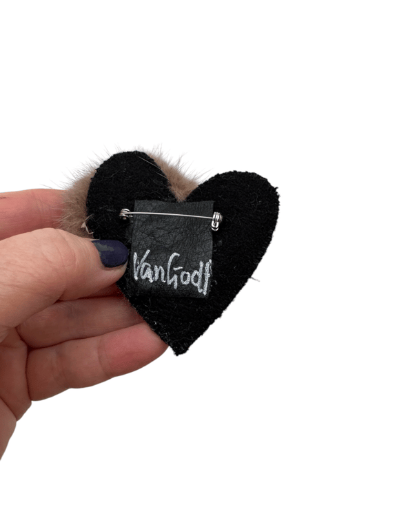 Hjerte Broche med pels og perler #102 billede 2