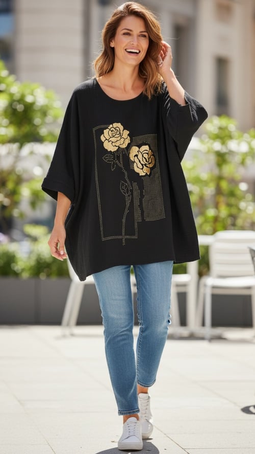 Tara cotton blouse. Black. Onesize 38-48. (2)