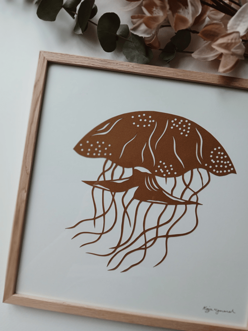 30x30cm Gople nr 74, papercut. brun, indrammet 