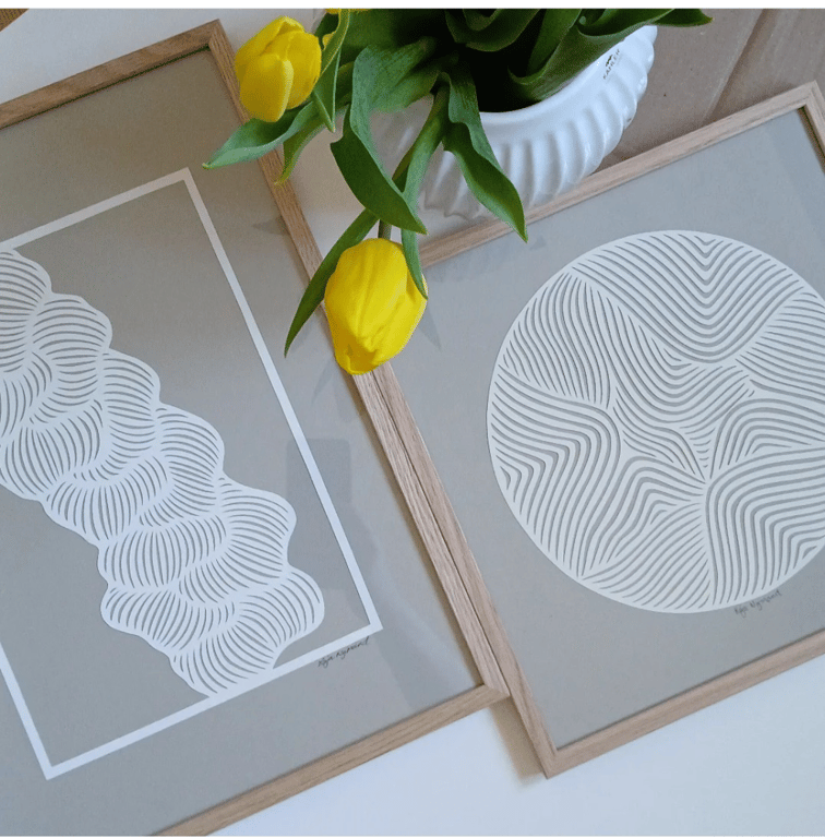 A3 papercut, beigegrå, knækket hvid, indrammet (5)