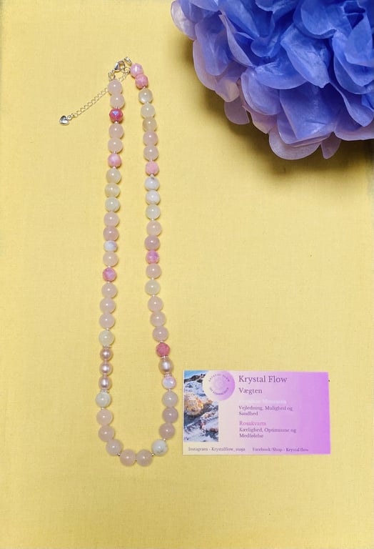 Regnbue Månesten og Rosakvarts halskæde billede 3