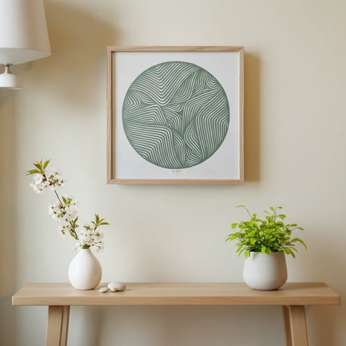 30x30cm papercut, støvet jade, indrammet 