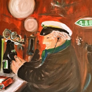 Skipper, stamgæst på Floss, bare i indre by, akryl 50x40 – produktbillede