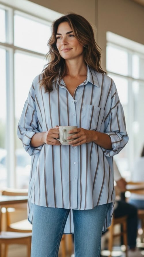 Marion cotton shirt. Blue stripes w slips. Onesize 36-46. (2)