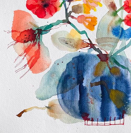 Flyvende pærer og vilde blomster #1 - original akvarel (3)
