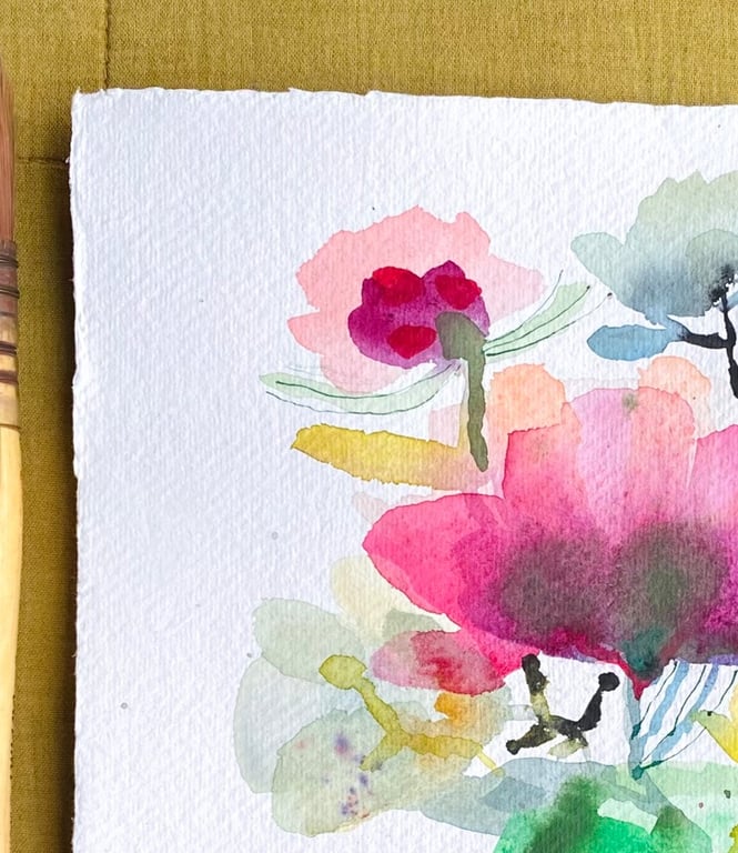 Grøn stribede vase - original akvarel billede 2