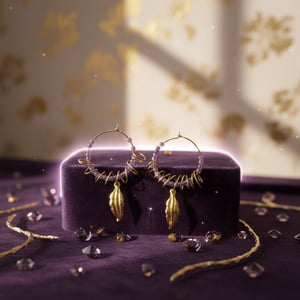 Creole med lilla perler og snoede kobber tråd – produktbillede