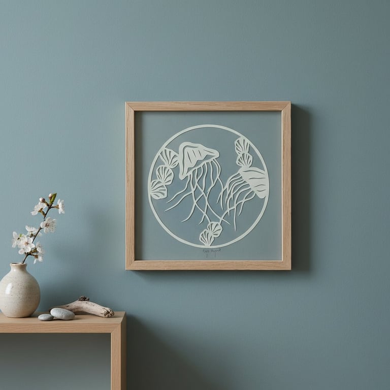 20x20cm "Hav af gopler"  papercut, indrammet  (2)