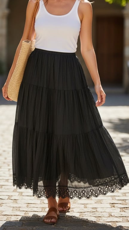 Margrethe long skirt. Black. Onesize 38-48. (2)