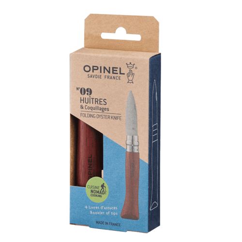Emballage med Opinel foldekniv nr. 09 til østers og skaller, lavet i Frankrig. (1)