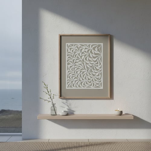 40x50cm papercut, beigegrå, indrammet 