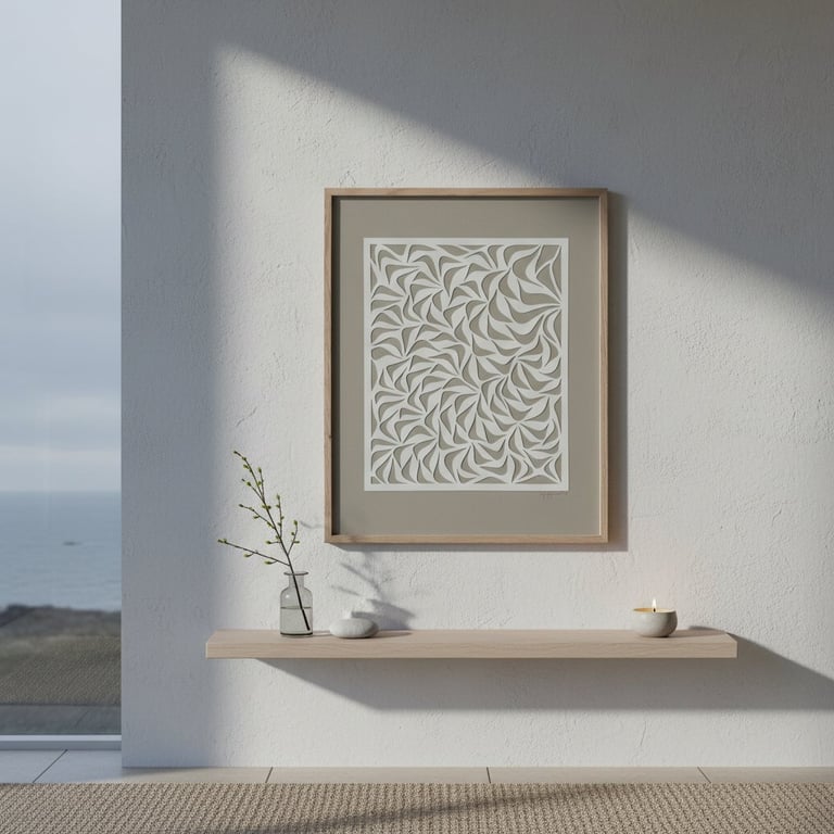 40x50cm papercut, beigegrå, indrammet 