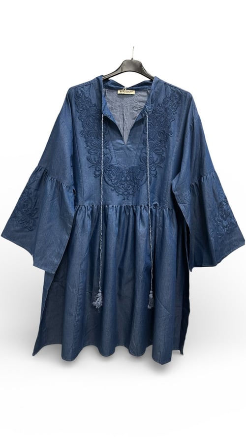 Rosa cotton Tunic, Denim blue w broderi. Onesize 36-46. (2)