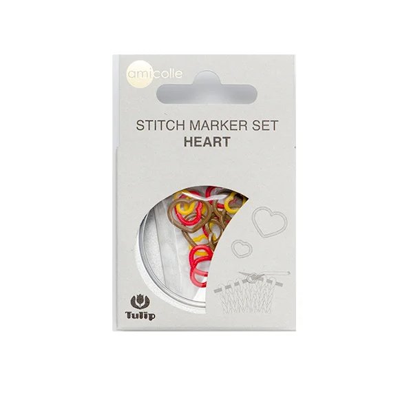 Pakke med hæftemarkører i form af hjerter til strikning fra mærket Tulip.
