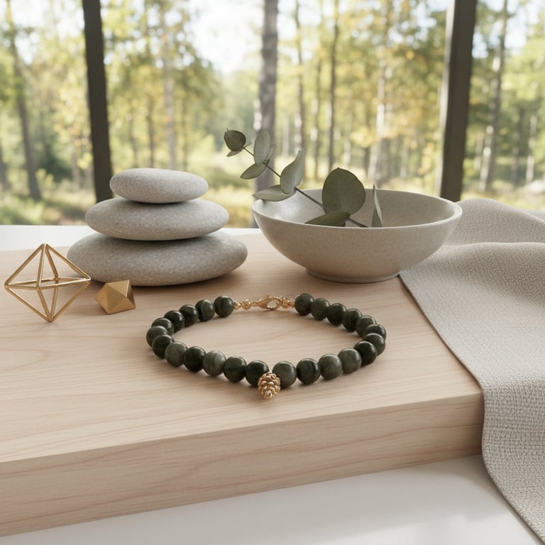 Green Light i Jade sten og forgyldt kogle