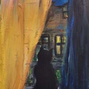 Kat i mit vindue. Akryl 18,6x21  – produktbillede