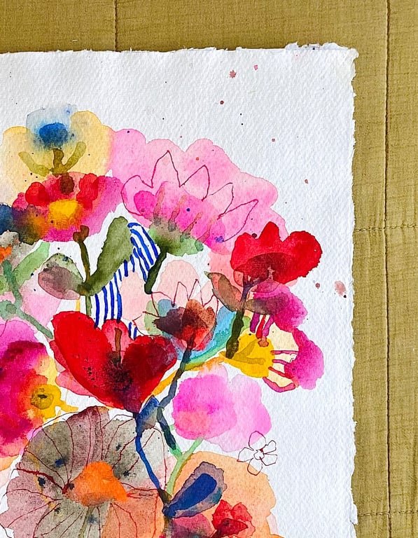 Blomsterhav med rødstribet collage billede 4