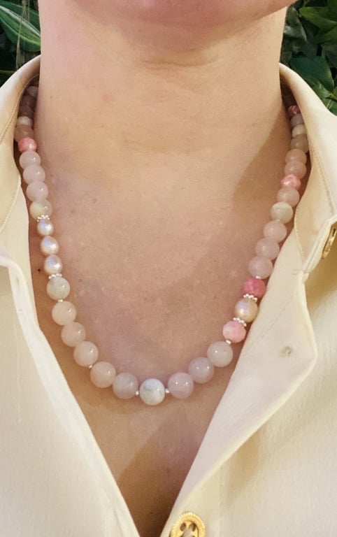 Regnbue Månesten og Rosakvarts halskæde billede 2