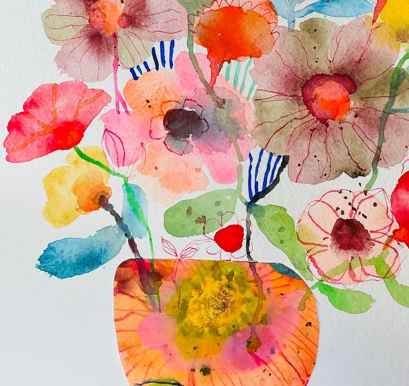 Orange rosa vase m. collage  billede 3