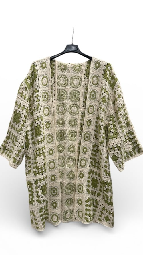 Anne-lie knit/hæklet cardigan, Creme/Lime. Onesize 38-48.  (3)