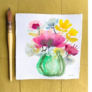 Grøn stribede vase - original akvarel – produktbillede