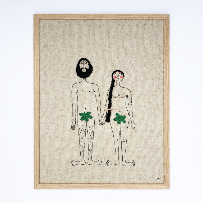 Eva &amp; Adam – sort – broderi 30 x 40 cm