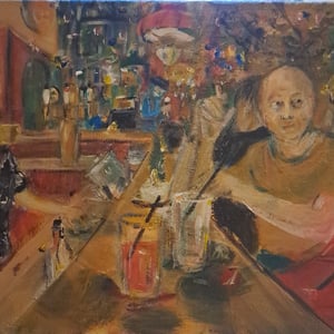 Cafe Intime tendere og live musik, 29x21 akryl  – produktbillede