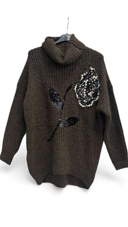 Cecilie knit blouse , Hot chokolate w perle blomst. Onesize str. 36-44. (2)