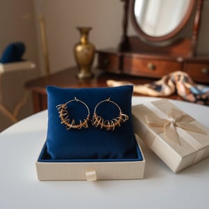 Creoler med brun orange og sorte perle med snoet kobbertråd.  – produktbillede