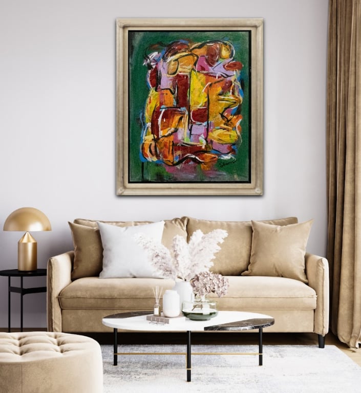 #1115 Unikt Kunstmaleri 80X100 cm inkl. sort ramme billede 3