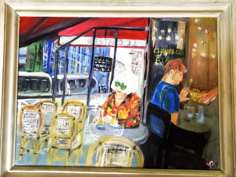 Cool cat på Le Chatzen i Paris, inkl hvid træramme 55x85 billede 2