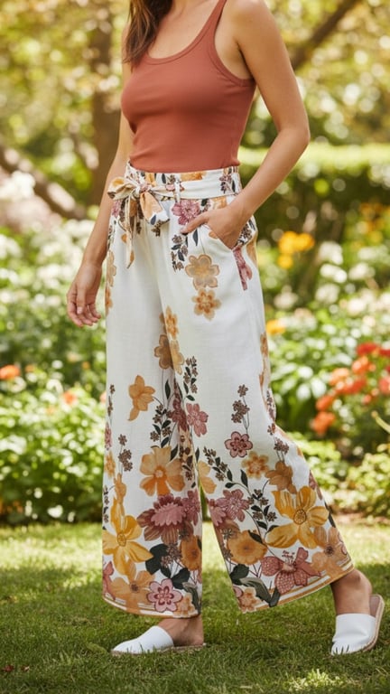 Freya wide pants, Creme/mustard. Onesize 38-48.