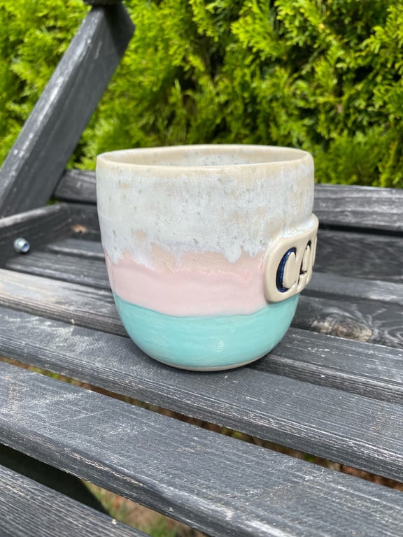 Cacao kop turkis/lyserød/hvid uden hank billede 2