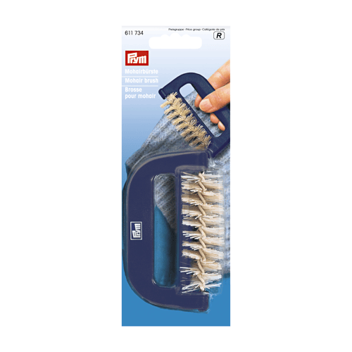 Pakke med to Prym mohair-børster med blå håndtag til rensning af tekstiler. (2)