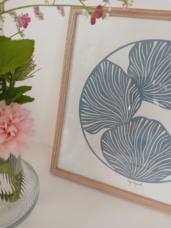 30x30cm papercut,, dueblå, indrammet  (3)