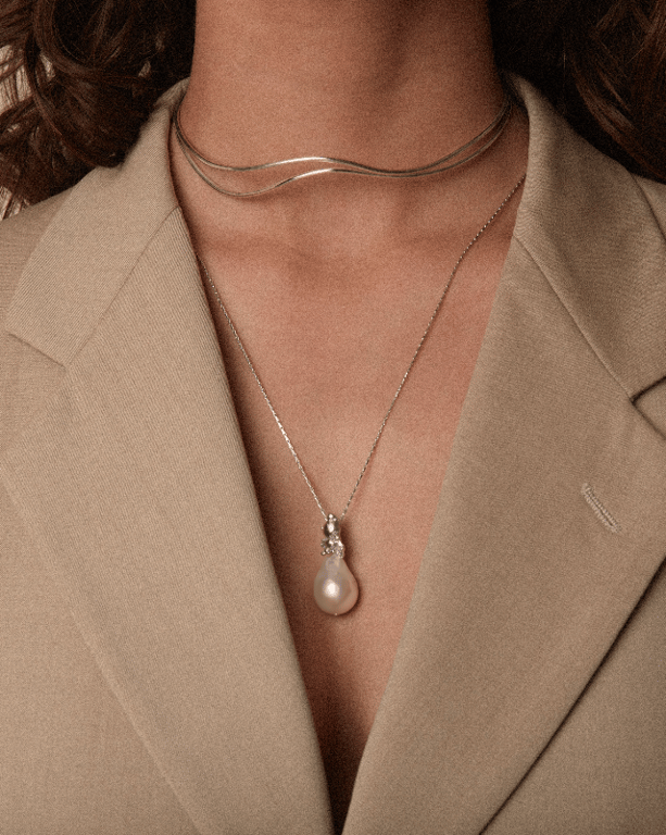 INEL Bubble Bug Pearl Necklace Silver billede 2