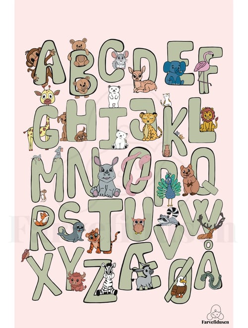 Plakat: ABC Dyr Grøn/Rosa