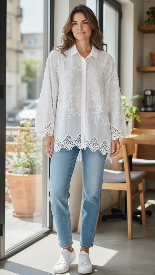 Nicole cotton shirt, White w blonde. Onesize 36-44. (2)