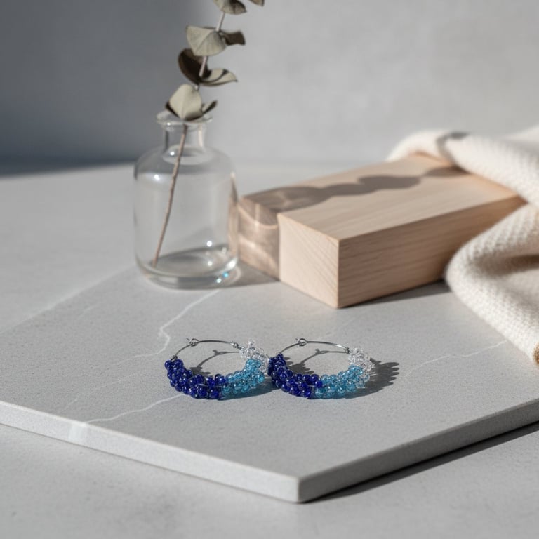 3 farver i blå, lyseblåt og glas creoler