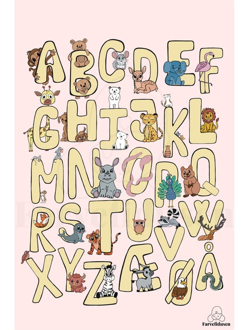 Plakat: ABC Dyr Gul/Rosa