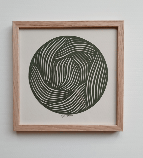 20x20cm papercut, mørkegrøn, indrammet 