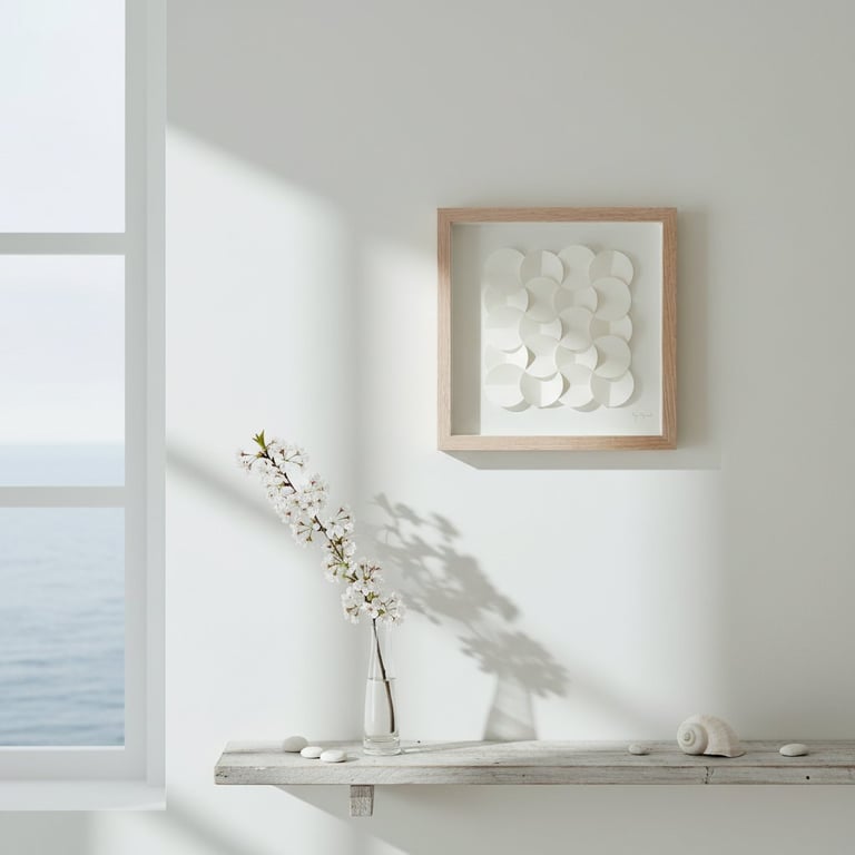 30x30cm, 3D papirværk. hvid, indrammet  (3)