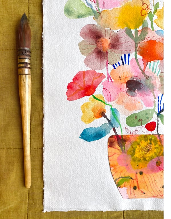 Orange rosa vase m. collage  billede 5