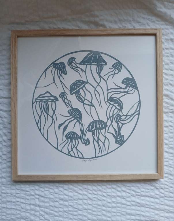 Gople nr 67 - 30x30cm dueblå papercut, indrammet (2)