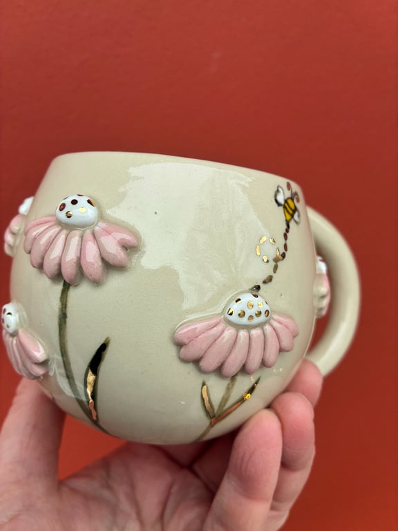 Stor blomsterkop med guld - FORUDBESTILLING billede 3