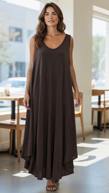 Martine viscose dress. Chokolate. Onesize 38-48.